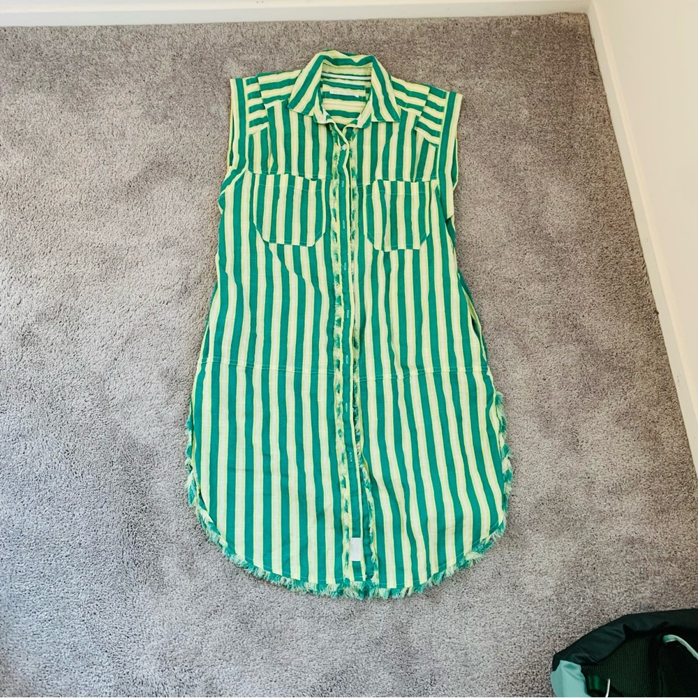 We the Free: Green Stripe Sleeveless Shirt Dress, Small